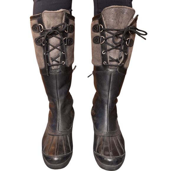 Ugg Belcloud duck boot tall black 8 leather lace up boots warm winter insulated - Picture 2 of 9